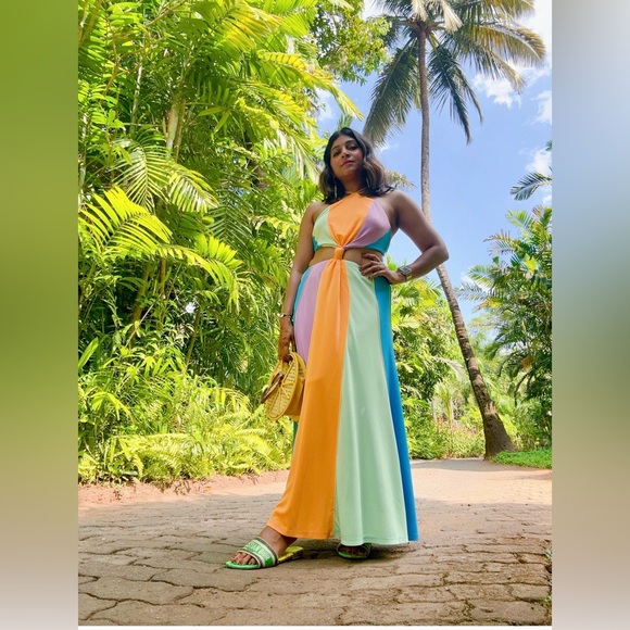 FARM RIO color block  Halter Maxi Dress M - Picture 5 of 5